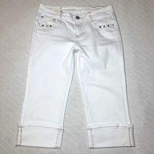 LA Idol USA White Embellished Rhinestone Cuffed Capri Jeans Size 9